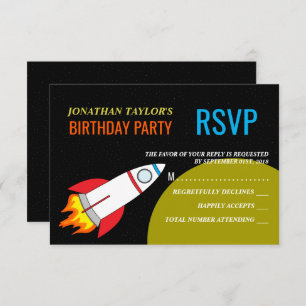 Space Rocket to the Moon Children's Birthday RSVP Invitation