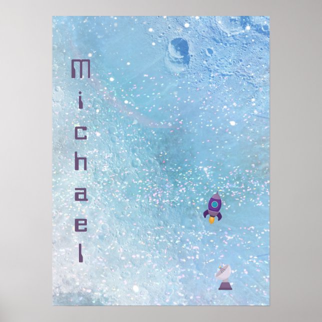 Space Rocket to the Moon with Satellite Custom Poster (Front)