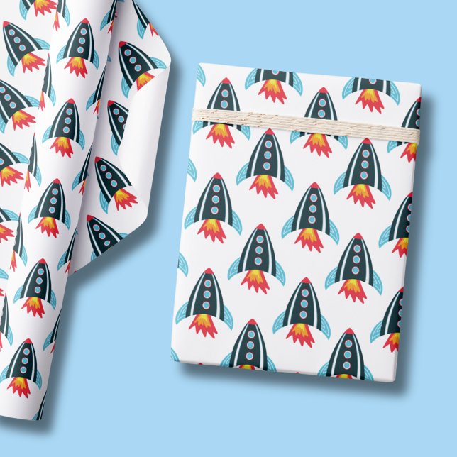 Space Rocket Wrapping Paper (Space themed rocket ship wrapping paper rolls for boys birthday party.)