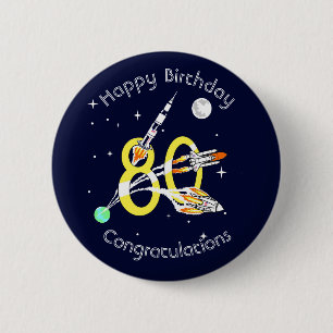 Space Rockets 80th Birthday 6 Cm Round Badge