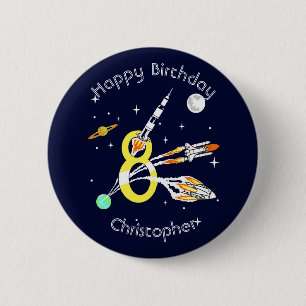 Space Rockets 8th Birthday 6 Cm Round Badge