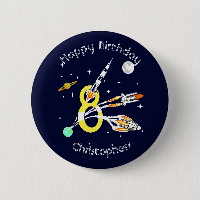 Space Rockets 8th Birthday 6 Cm Round Badge (Front)