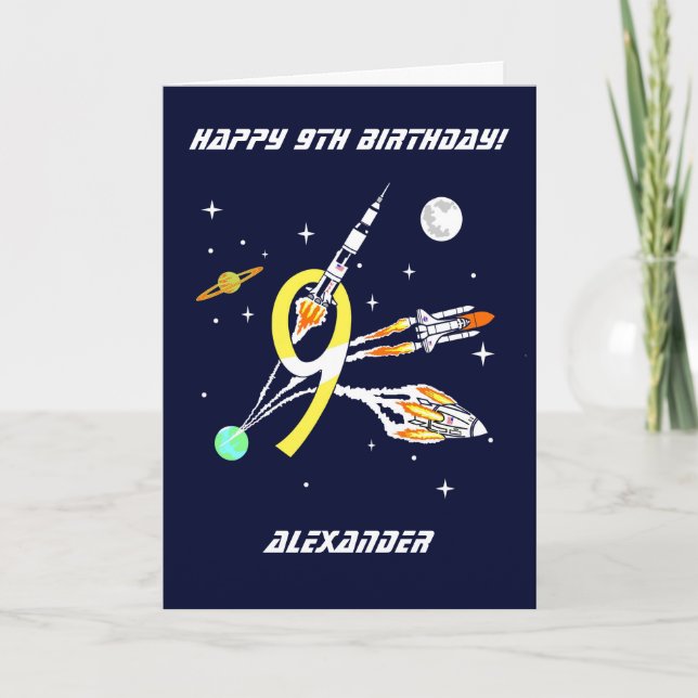 Space Rockets - 9th Birthday Card (Front)