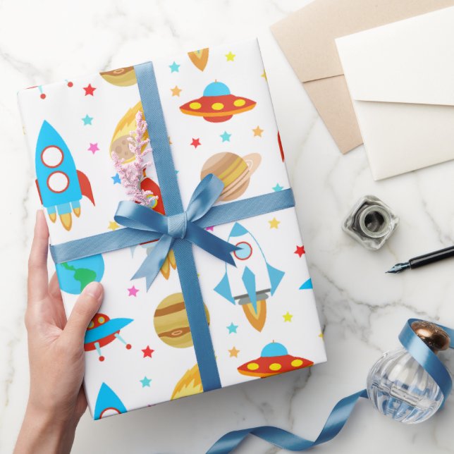 Space Rockets Planets Ufo Stars Wrapping Paper (Gifting)
