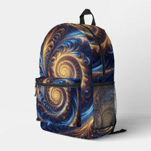 Space Royal Blue and Gold Swirls  Printed Backpack