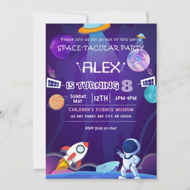 Space Sci-Fi Galaxy Children Birthday Party  Invitation (Front)
