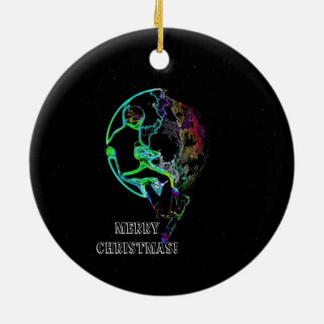 Space Scooting - Flying Scooter Boy Ceramic Ornament (Back)