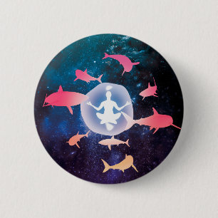 Space Sharks and Meditation Art 6 Cm Round Badge