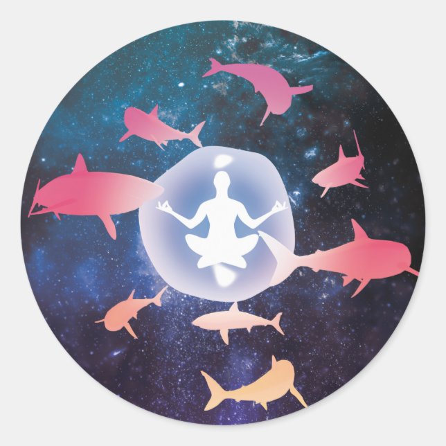 Space Sharks and Meditation Art Classic Round Sticker (Front)