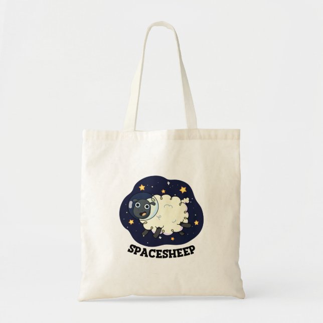 Space Sheep Funny Astronaut Pun Tote Bag (Front)