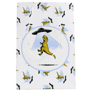 Space ship beaming up t-rex medium gift bag