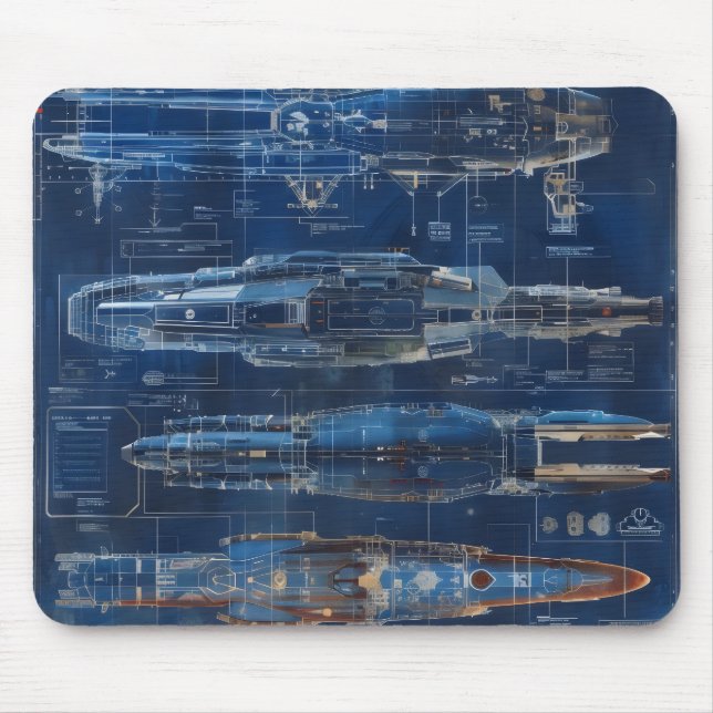 Space Ship Blueprint Mouse Pad (Front)