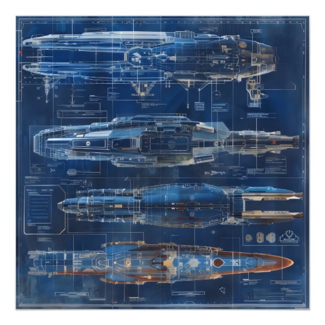 Space Ship Blueprint Photo Print (Front)
