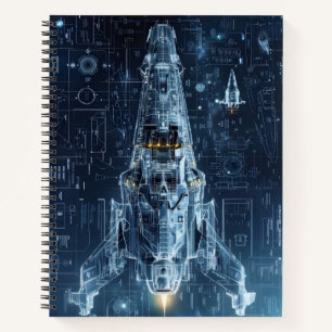 Space Ship Blueprint Sci-Fi Notebook
