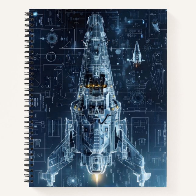 Space Ship Blueprint Sci-Fi Notebook (Front)