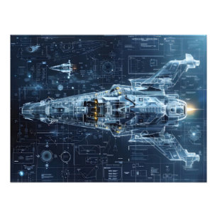 Space Ship Blueprint Sci-Fi Photo Print
