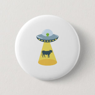 Space Ship & Cow 6 Cm Round Badge