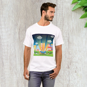 Space Ship In The City Mens T-Shirt