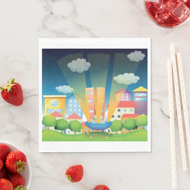 Space Ship In The City Paper Napkins (Creator Uploaded)