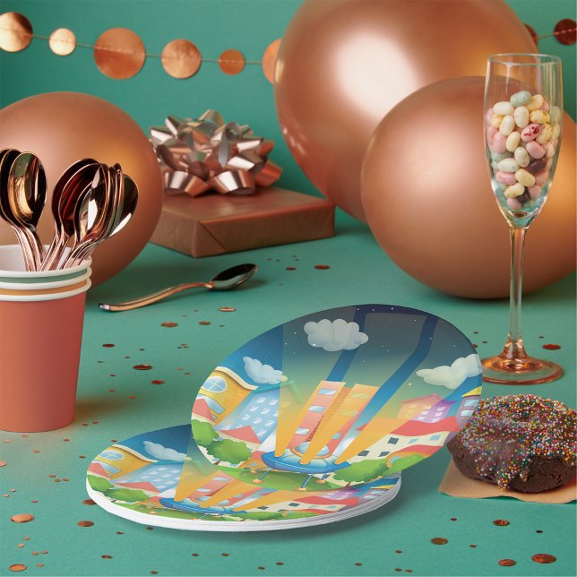 Space Ship In The City Paper Plates (Creator Uploaded)