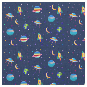 Space Ship Planet Rocket Venus Moon Stars Earth Fabric