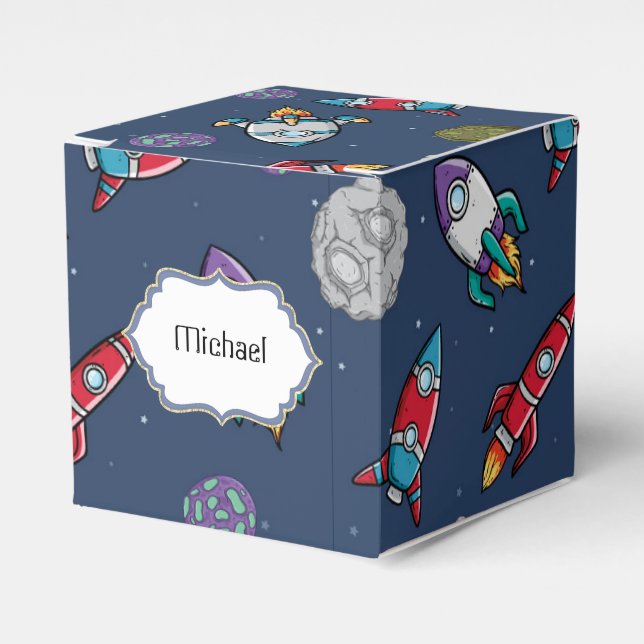 Space ship rocket meteor pattern boys favour box (Front Side)