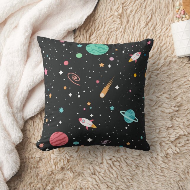 Space Ships and Planets on Black Cushion (Blanket)