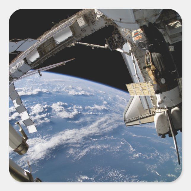 Space Shuttle Atlantis and a Soyuz spacecraft Square Sticker (Front)