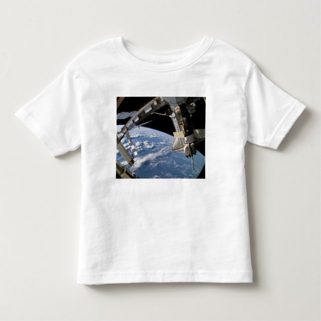 Space Shuttle Atlantis and a Soyuz spacecraft Toddler T-Shirt (Front)