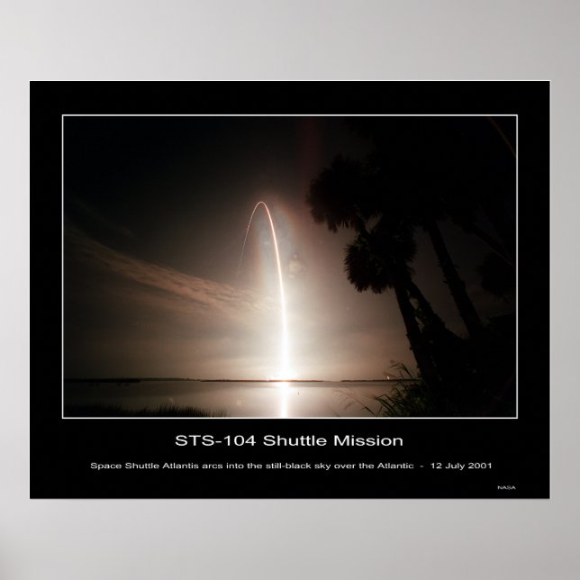 Space Shuttle Atlantis arcs into the still black Poster (Front)