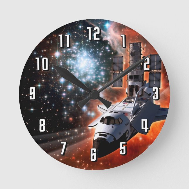 Space Shuttle Atlantis Hubble Telescope Artwork Round Clock (Front)