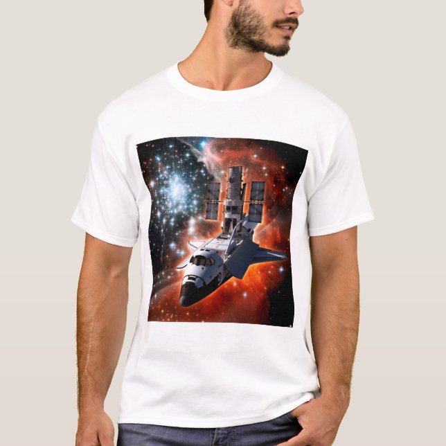 Space Shuttle Atlantis Hubble Telescope Artwork T-Shirt (Front)