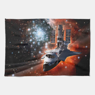 Space Shuttle Atlantis Hubble Telescope Artwork Tea Towel