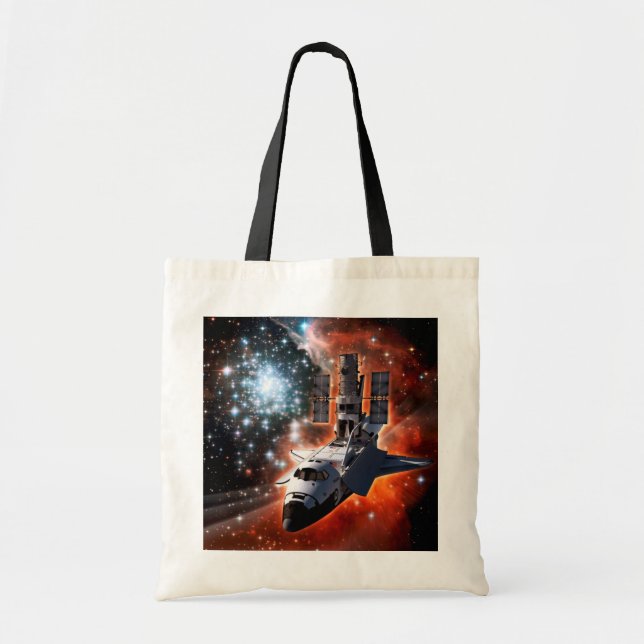 Space Shuttle Atlantis Hubble Telescope Artwork Tote Bag (Front)