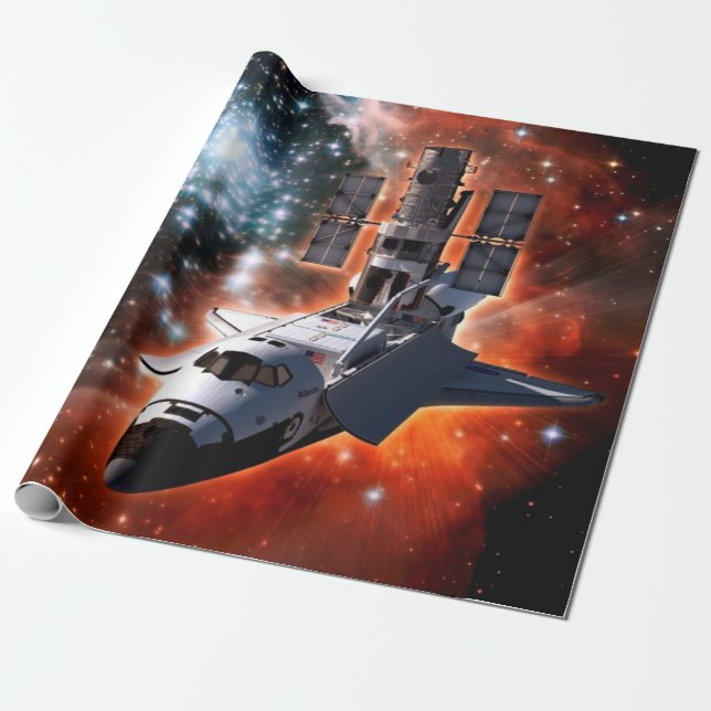 Space Shuttle Atlantis Hubble Telescope Artwork Wrapping Paper (Unrolled)