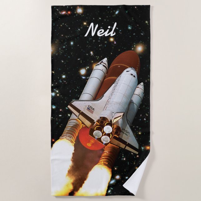 Space Shuttle Atlantis Launch STS-45 - Custom Name Beach Towel (Front)