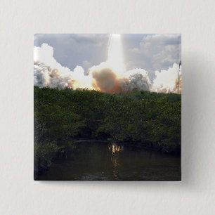 Space Shuttle Atlantis lifts off 14 15 Cm Square Badge