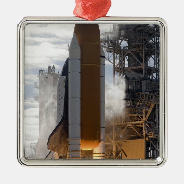 Space Shuttle Atlantis lifts off 15 Metal Tree Decoration (Front)