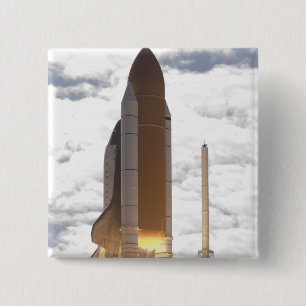 Space Shuttle Atlantis lifts off 16 15 Cm Square Badge