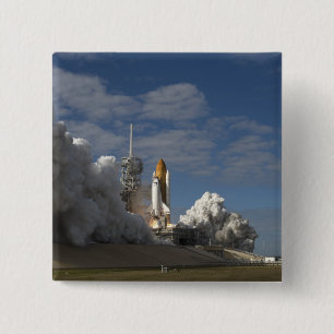 Space Shuttle Atlantis lifts off 23 15 Cm Square Badge