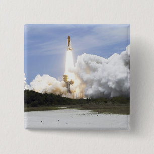 Space Shuttle Atlantis lifts off 28 15 Cm Square Badge