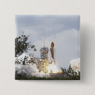Space Shuttle Atlantis lifts off 3 15 Cm Square Badge