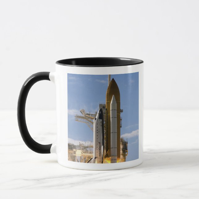 Space Shuttle Atlantis lifts off 5 Mug (Left)