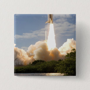 Space Shuttle Atlantis lifts off 8 15 Cm Square Badge