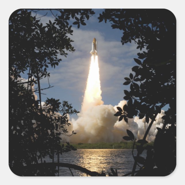 Space Shuttle Atlantis lifts off 9 Square Sticker (Front)