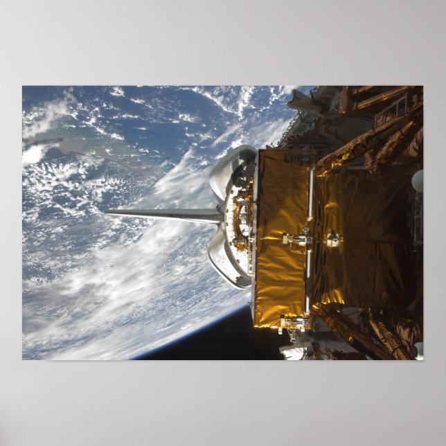 Space Shuttle Atlantis' payload bay backdropped Poster (Front)