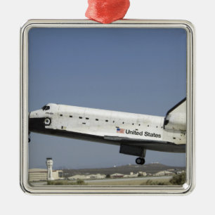 Space Shuttle Atlantis prepares for landing Metal Tree Decoration