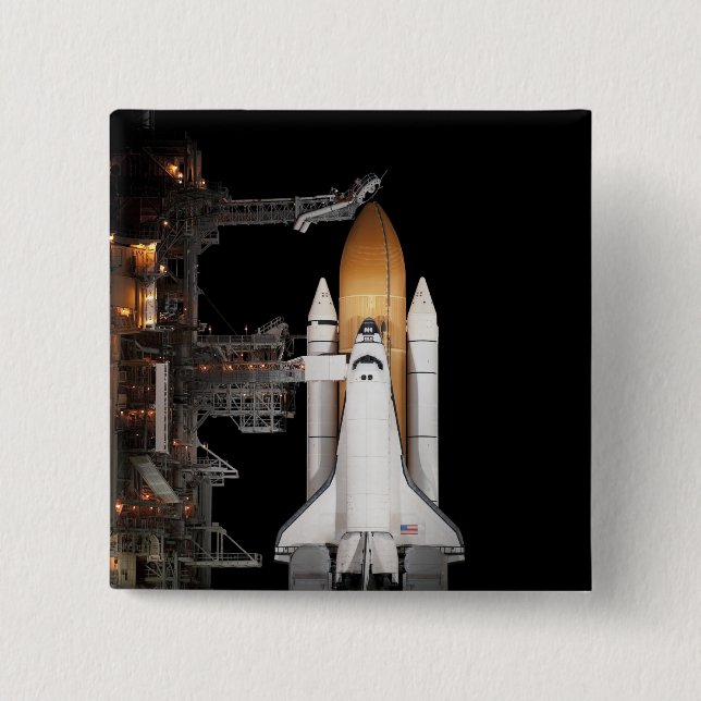 Space shuttle Atlantis sits ready 15 Cm Square Badge (Front)