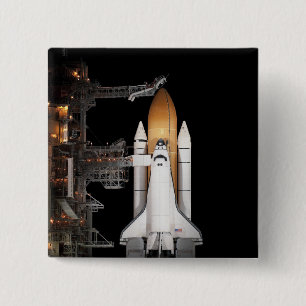 Space shuttle Atlantis sits ready 15 Cm Square Badge
