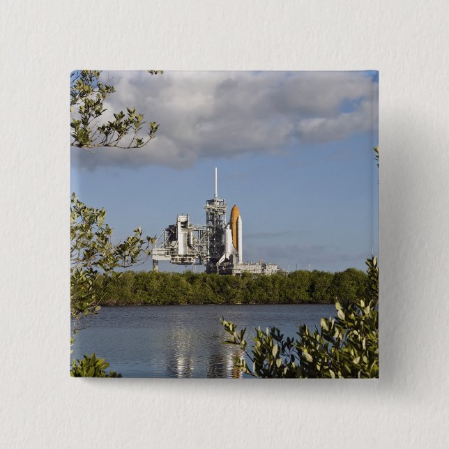 Space Shuttle Atlantis sits ready 15 Cm Square Badge (Front)